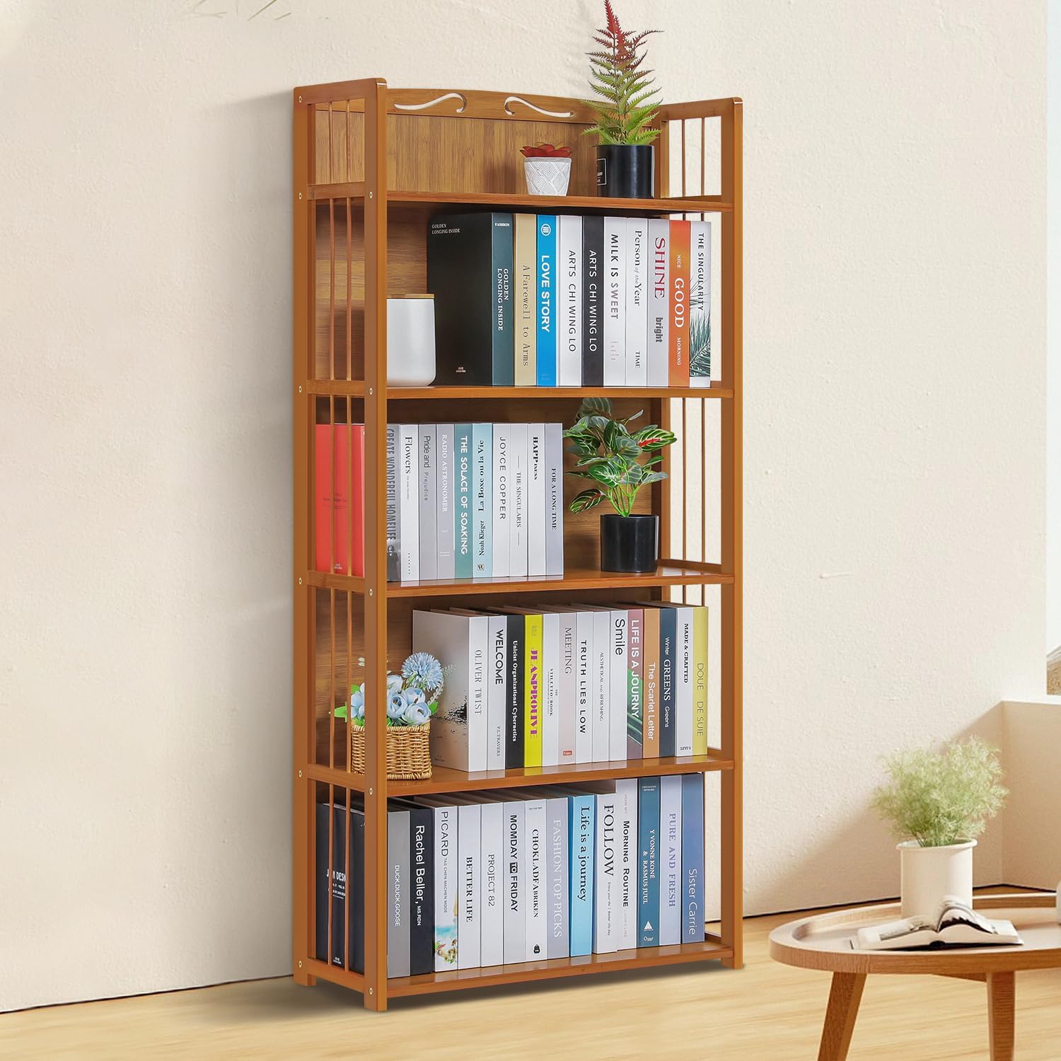 Magshion 6-Tier Bamboo Bookshelf Freestanding Display Shelf, Home Office Tall Narrow Bookcase Rack Organize (Natural, 31.5