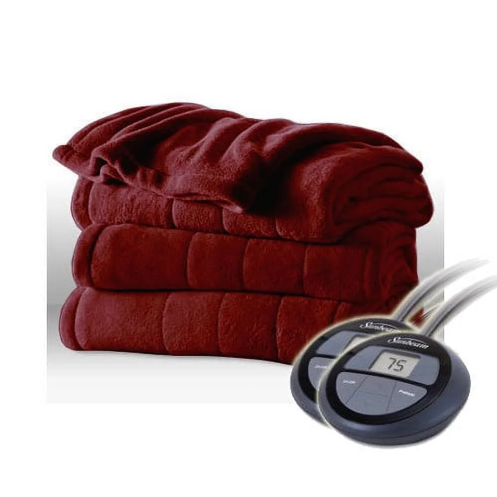 Sunbeam Channeled MicroPlush Electric Heated Blanket King Garnet