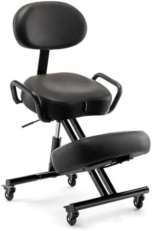 JOMA Kneeling Chair 512 AKONI  Adjustable Stool for  and Office  Improve Your Posture  Thick Comfortable Cushions  Locking Wheels (with Backrest  Black)