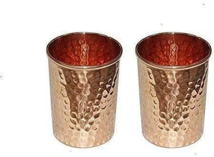 Handmade pure Copper glass cup for water india (Pack of 2)