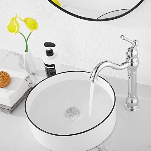 GGStudy 360° Swivel Antique Brass Bathroom Vessel Sink Faucet Single Handle One Hole Matching with Pop Up Drain