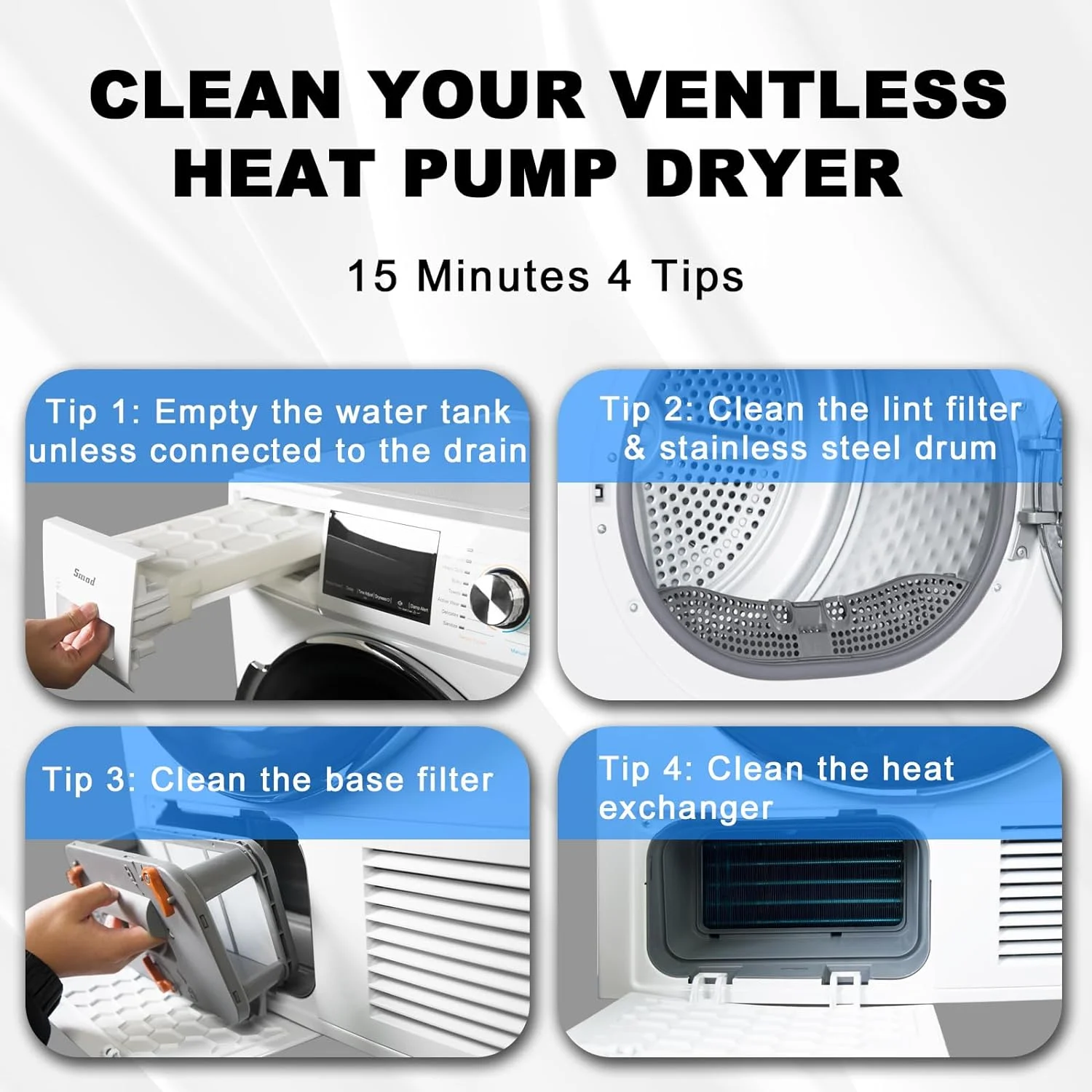 Smad 4.4 Cu ft Ventless Heat Pump Front Load Clothes Dryer with Wrinkle Care,10KG Load, 120V