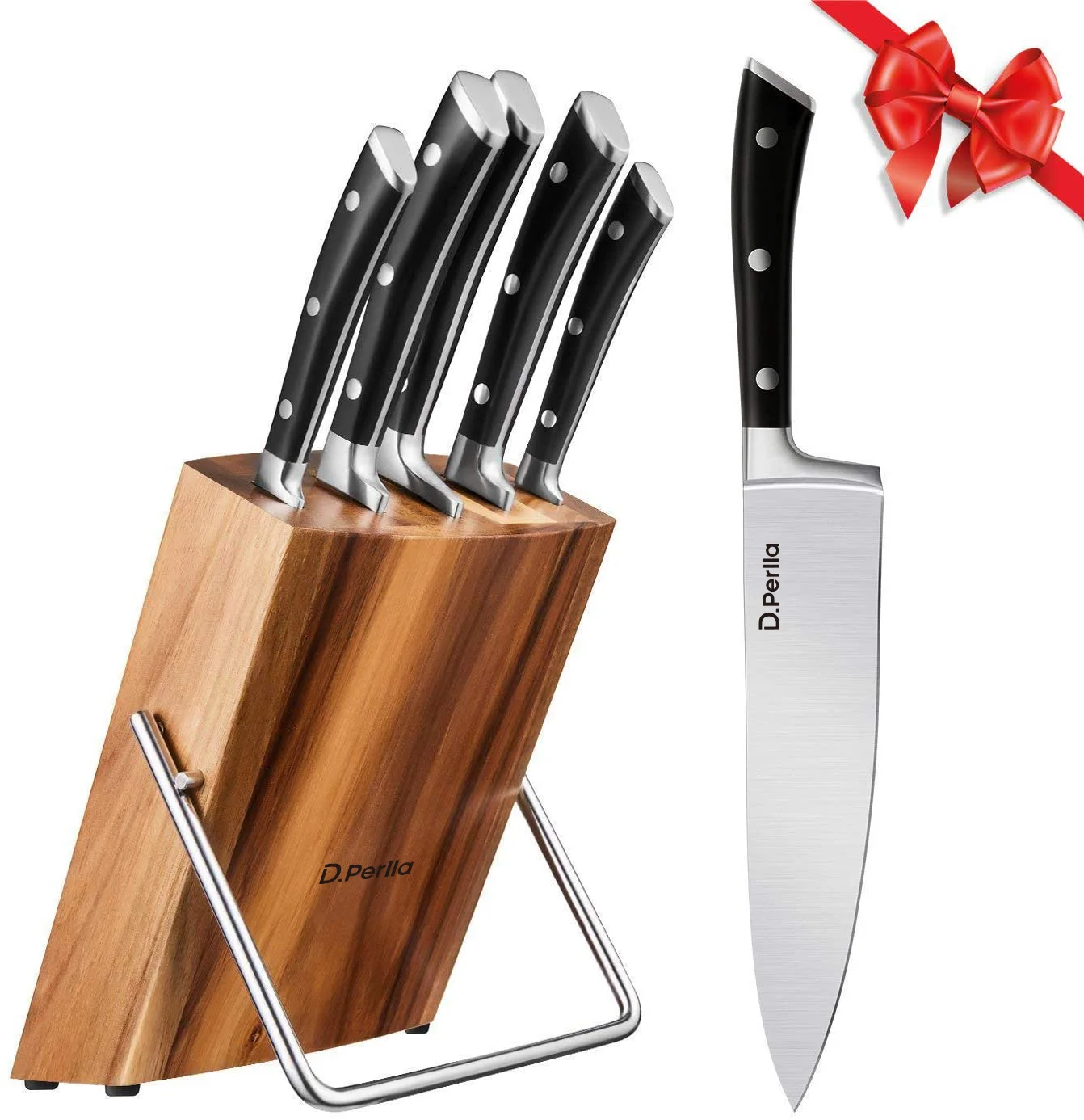 Kitchen Knife Set, 6 Pieces German Stainless Steel Small Kitchen Knives Set with Wooden Block, Cutlery Block Set