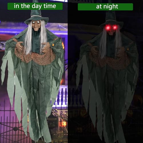Halloween Decorations Outdoor Halloween Animatronics Motion Activated 6Ft Creepy Hanging Witch with Light-up Eyes Haunted House Prop Décor Indoor 2025 Update