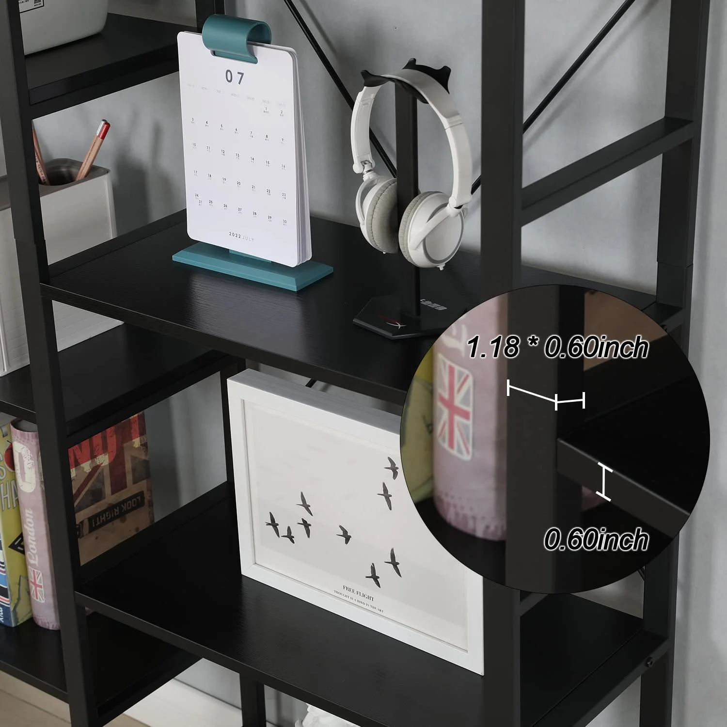 Yoleny Bookcases and Bookshelves 5 Tiers Industrial Triple Bookshelf with 14 Open Storage Cubes, Large Record Player Shelves with Metal Frame for Living Room Bedroom Home Office, Black