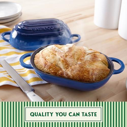 Enameled Cast Iron Bread Oven 2 Qt (Blue), Non-Stick Single Loaf Cast Iron Bread Pan with Lid, Easy Homemade Sourdough Dutch Oven with Lid, Oven-Safe Artisan Bread Baking Pan
