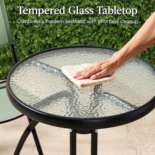 Best Choice Products 3-Piece Patio Bistro Dining Furniture Set w/Glass Tabletop, 2 Folding Chairs, Steel Frame, Polyester Fabric - Gray