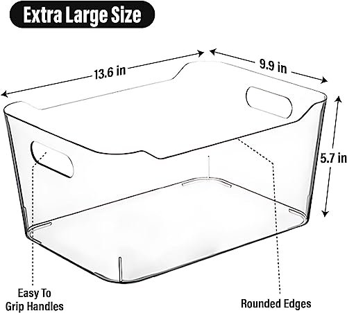Clear Plastic Storage Bins for Kitchen Organization or Pantry Organizers and Storage, Freezer Fridge Organizer Storage Containers Bin for Organizing Refrigerator Medicine Closet Cabinet Organizers