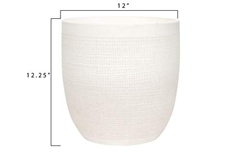 Creative Co-Op Large Matte White Embossed Stoneware Planter