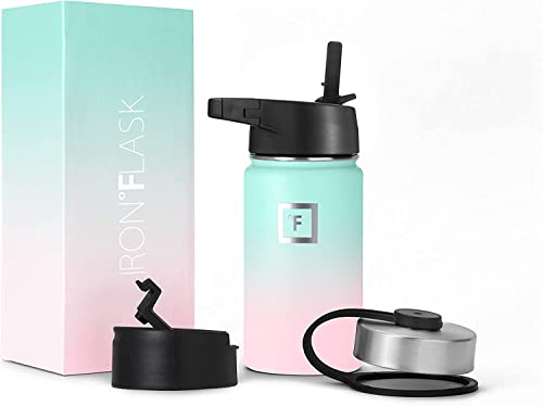 IRON °FLASK Camping & Hiking Hydration Flask with 3 Lids - Stainless Steel, Double Walled & Vacuum Insulated Water Bottle - Leak Proof & BPA Free (Midnight Black, Straw - 40 oz)