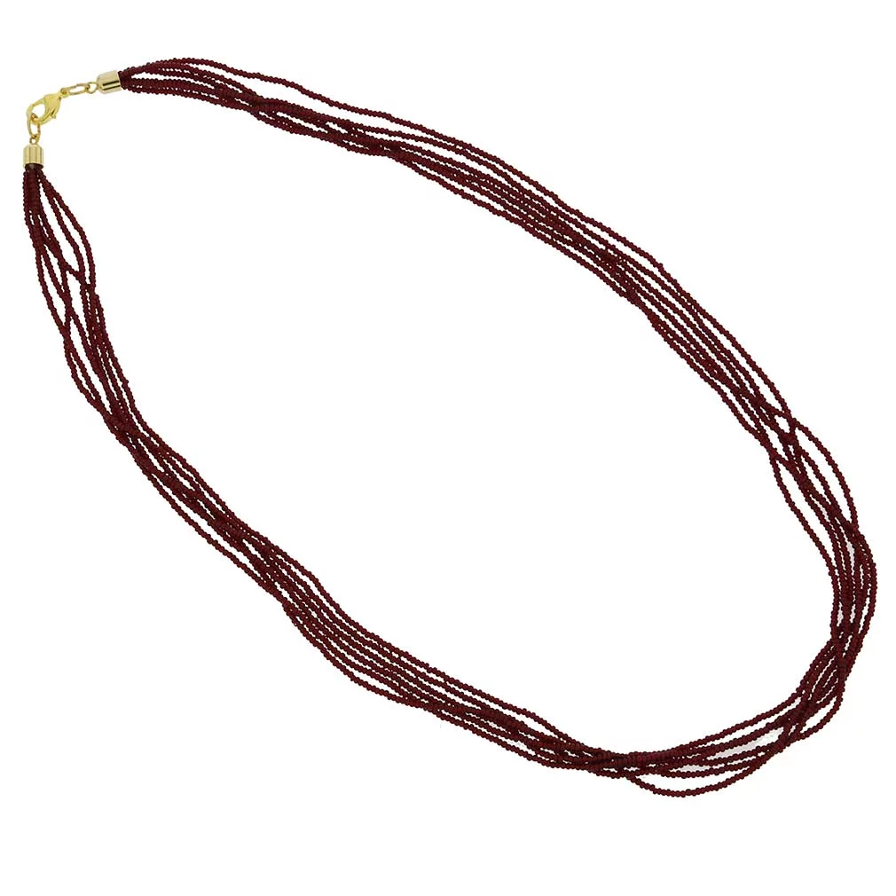 GlassOfVenice Murano Glass Six Strand Seed Bead Necklace - Ruby Red