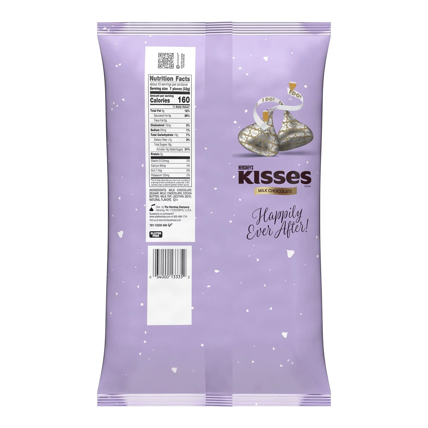 HERSHEY'S, KISSES Milk Chocolate Wedding Candy, Individually Wrapped, Gluten Free, 48 oz, Bulk Bag