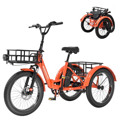 MOONCOOL Electric Tricycle for Adults, 500W 48V Folding Electric Trike Peak Power 750W, 3 Wheels Electric Bicycle, Aluminum Frame Electric Tricycle with Large Basket and Removable Battery