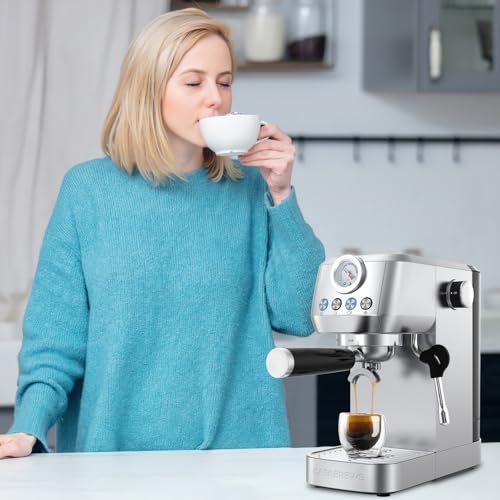 CASABREWS 3700 Gense Espresso Machine 20 Bar, Stainless Steel Espresso Maker With Steam Milk Frother, Coffee Machine Cappuccino Latte Machine With 43.9 oz Removable Water Tank