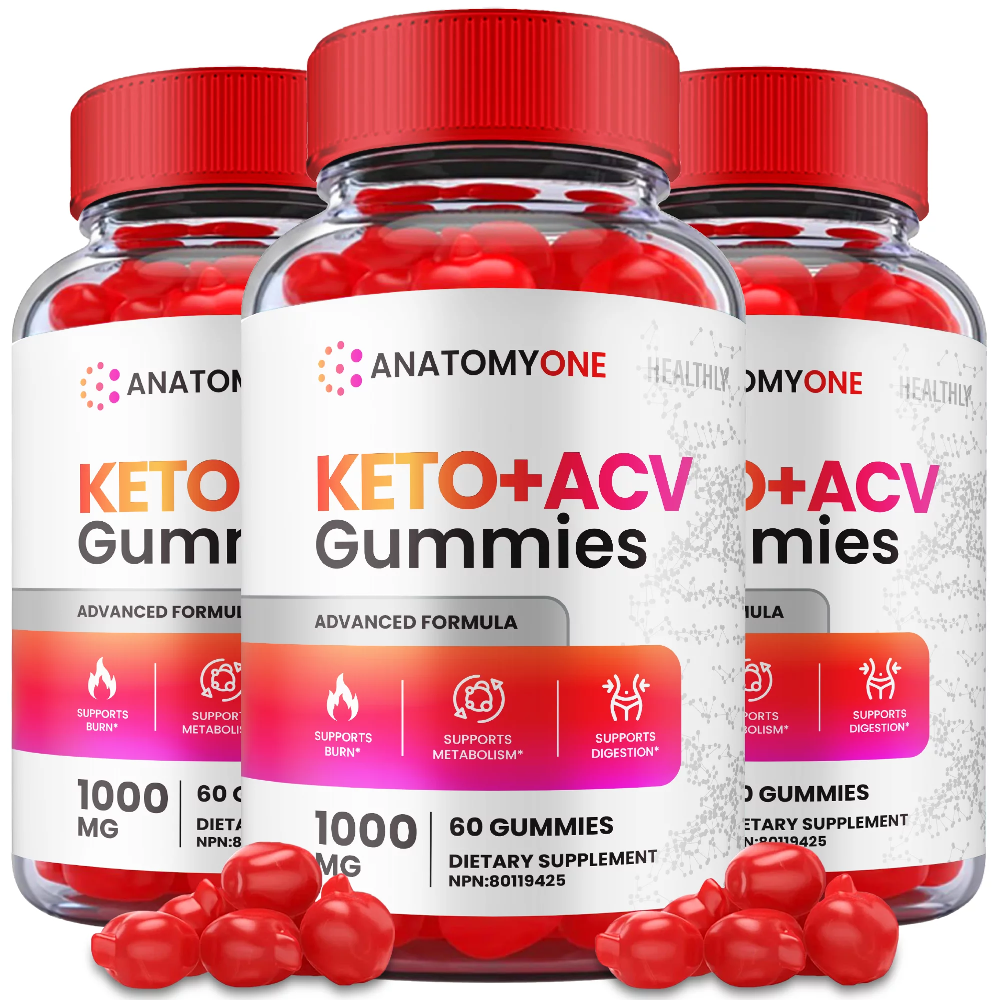 (3 Pack) Anatomy One Keto Gummies ACV Apple Cider Vinegar Vegan 180 Gummies
