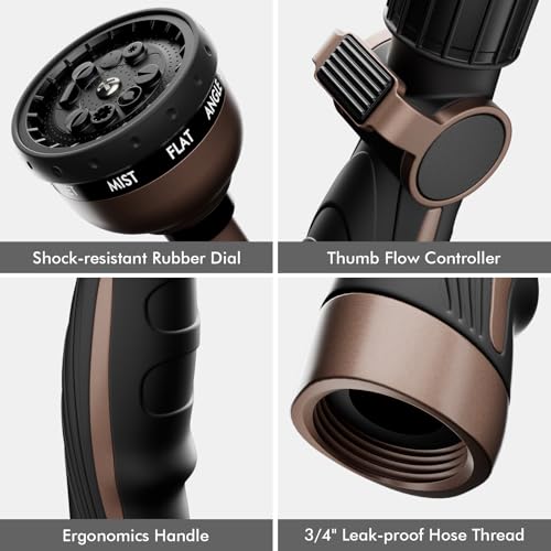 RESTMO Watering Wand Heavy Duty, Metal Garden Hose Wand with 10 Spray Patterns, 15-Inch Long Hose Nozzle Sprayer with Thumb Flow Control, Ideal to Water Hanging Baskets and Shrubs