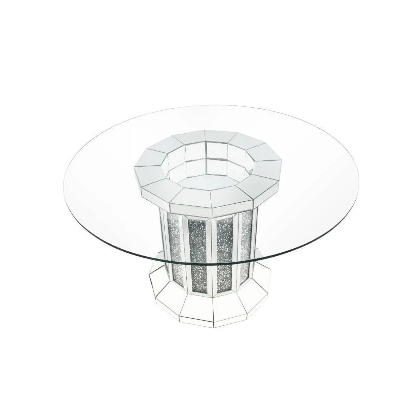 Benjara BM230702 Round Glass Top Dining Table with Cross Oval Base, Silver