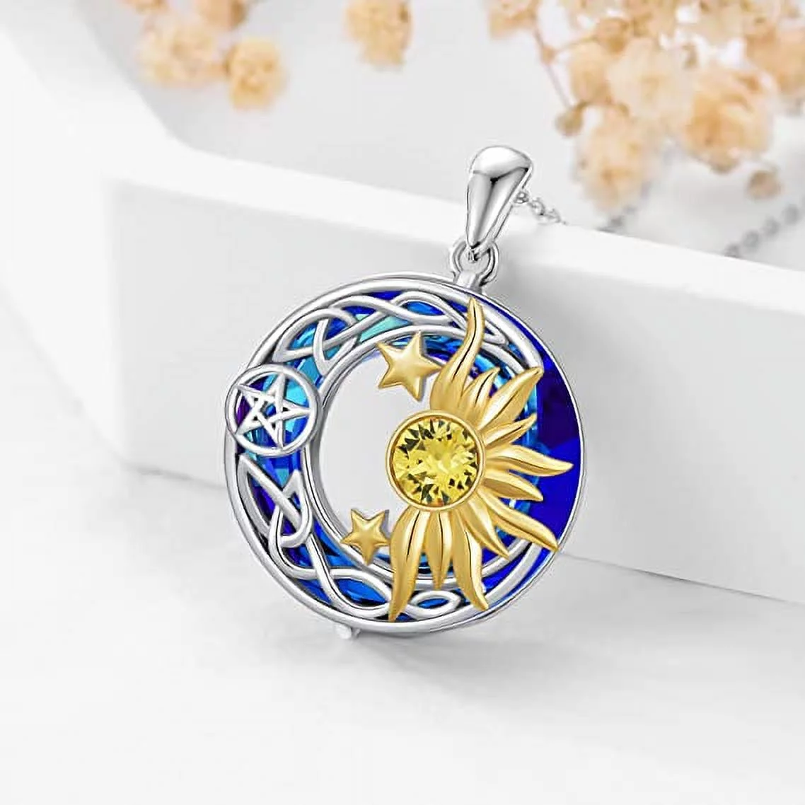SOULMEET 925 Sterling Silver Moon Sun Star Necklace Celtic Birthday Jewelry Gift for Women Girls Friend