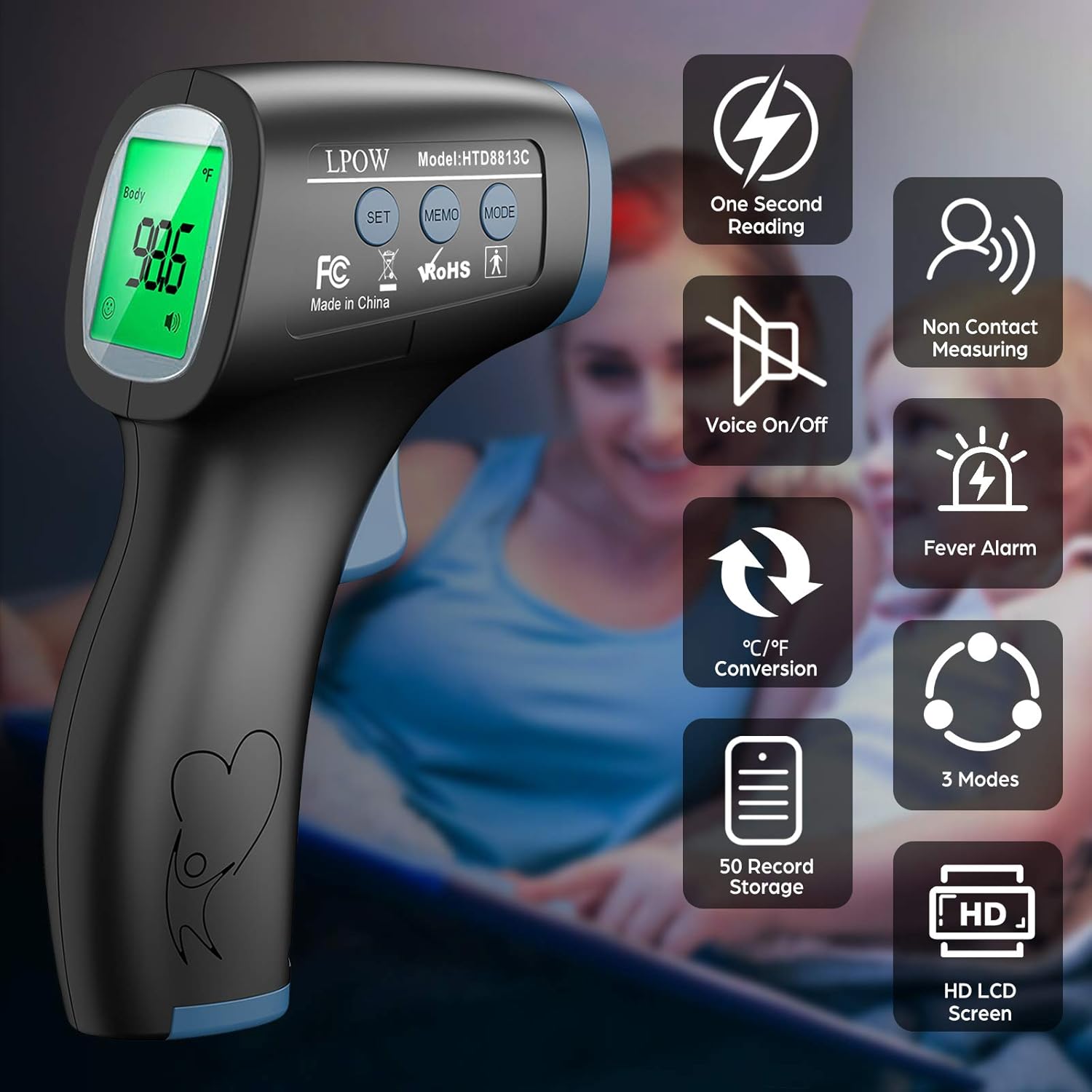 Thermometer for Adults and Kids, FSA Eligible, Touchless Infrared Digital Thermometer with Fever Alarm, Forehead Thermometer and Object Thermometer for Babies, Kids, Home and Office Use, Black