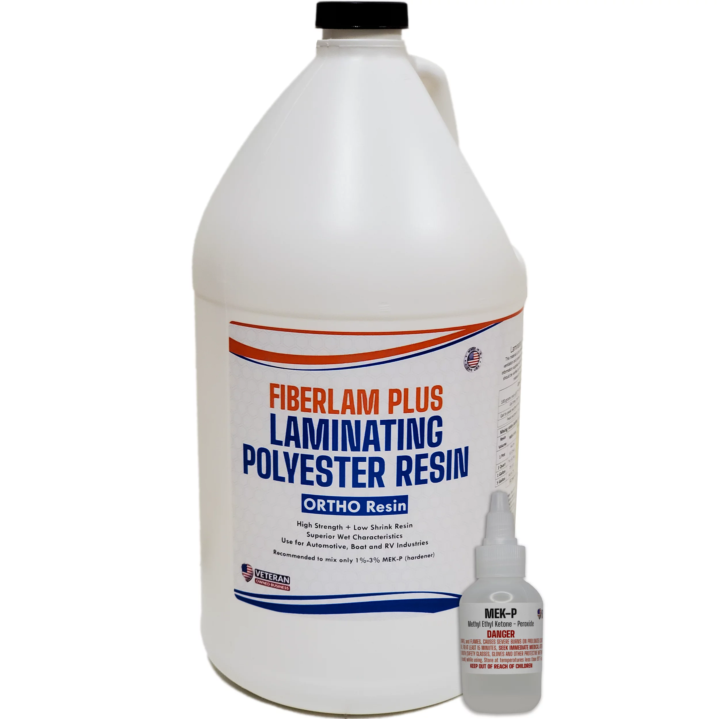 FIBERLAM PLUS 1G POLYESTER RESIN 1 Gallon +MEKP; Low Viscosity Coating for Laminating Fiberglass mat, biaxle & cloth for Boats, RV, Car & Truck Canoe Surfboards, EXTENDED TACKY Time, parts casting