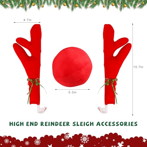 Premium Reindeer Car Kit, Auto Christmas Decoration Kit with Nose & Antlers, 3 in 1 Reindeer Decorative Accessories Suitable for Vehicle, Home, Christmas Party, Office (Red)