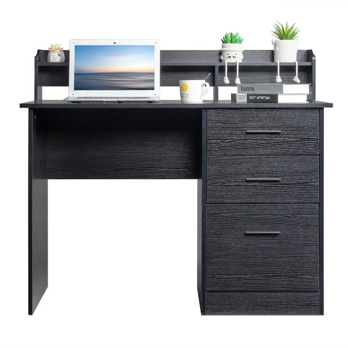 Fithood FCH 110*50*95cm Particleboard Paste Triamine Desktop Storage Layer Three Drawers Computer Desk Black Wood Grain