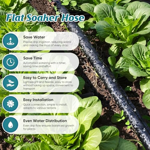 Garden Hose for Drip Irrigation System,Soaker Hose 100ft (50ft*2), Drip Hose for Garden Save 80% Water, Leakproof Design, Flexible Water Hose with Holes for Lawn, Garden Bed, Vegetable Field