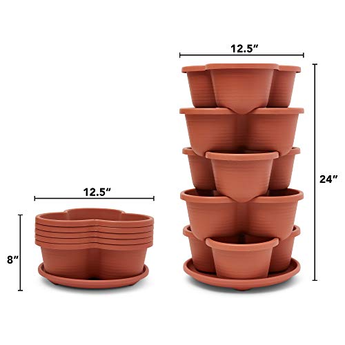 Stackable Planter Vertical Garden for Vegetables, Flowers, Herbs, Succulents, Microgreens, Gardening, 5 Tier Growing System for Indoor and Outdoor, Porch Towergarden, Hanging Planter with Starter Pots