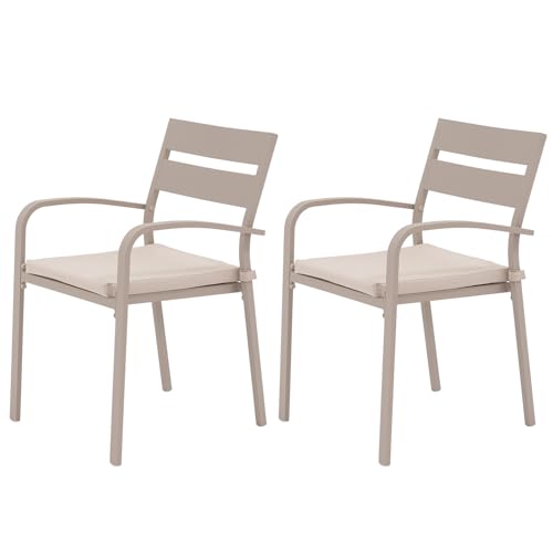 Soleil Jardin Outdoor Aluminum 4-Piece Patio Dining Chairs with Cushions, Stackable Bistro Chairs for Balcony, Garden, Backyard, Flaxen Finish & Beige Cushion
