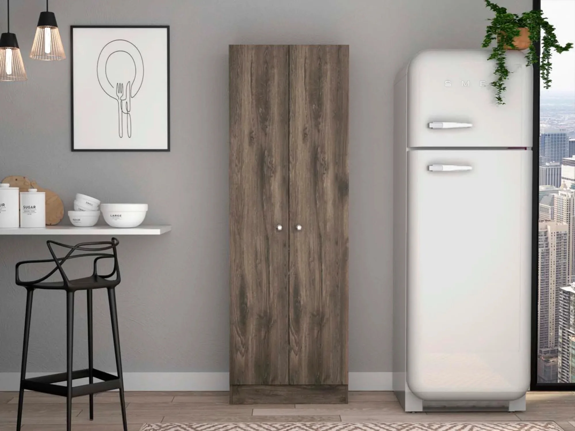 Depot E-Shop DE-ABW6554 Dakari Multistorage Double Door Cabinet, Dark Brown & Black