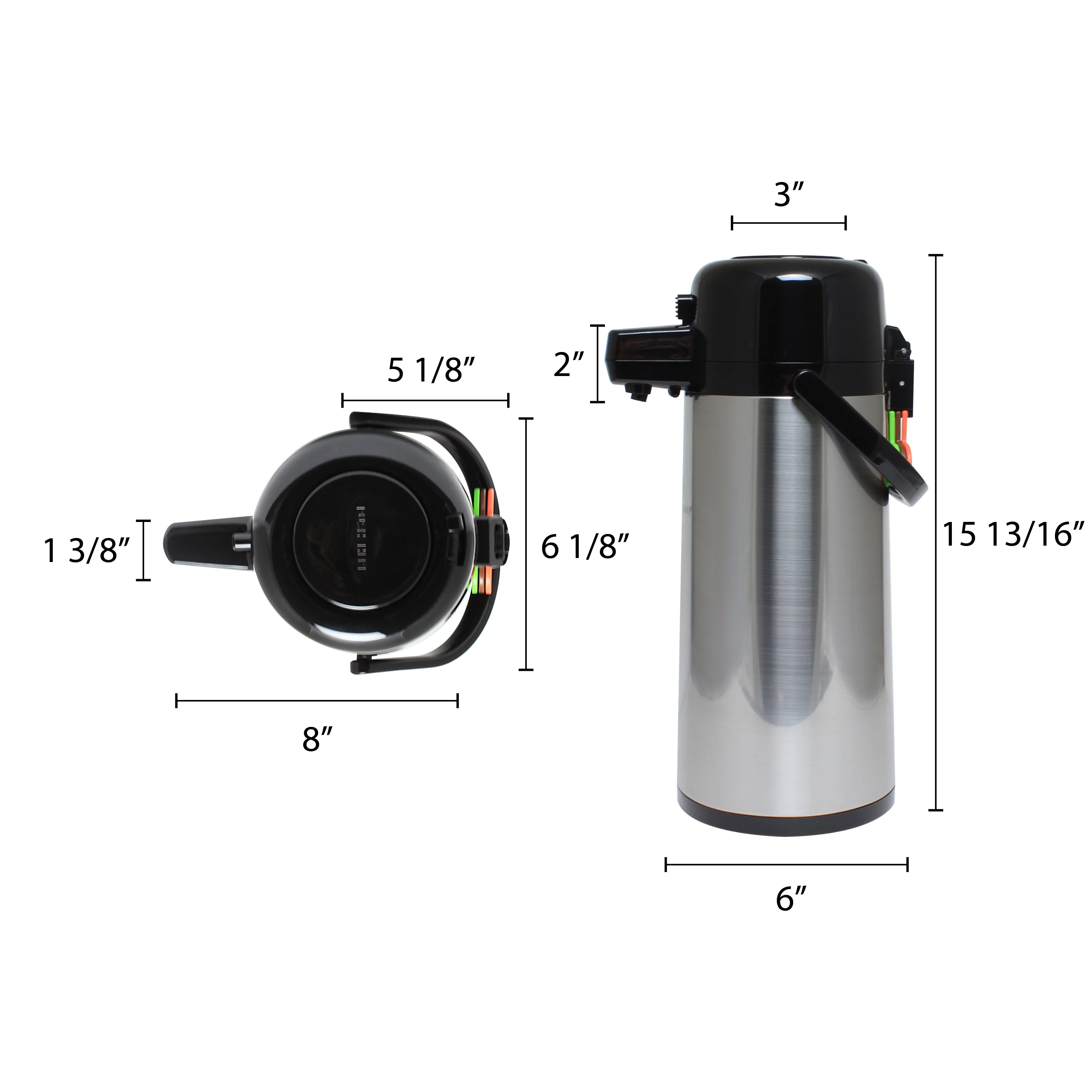 Excellante 2.5 LITER/84 OZ Airpot, Stainless Steel Body, Glass Lined, Push Button