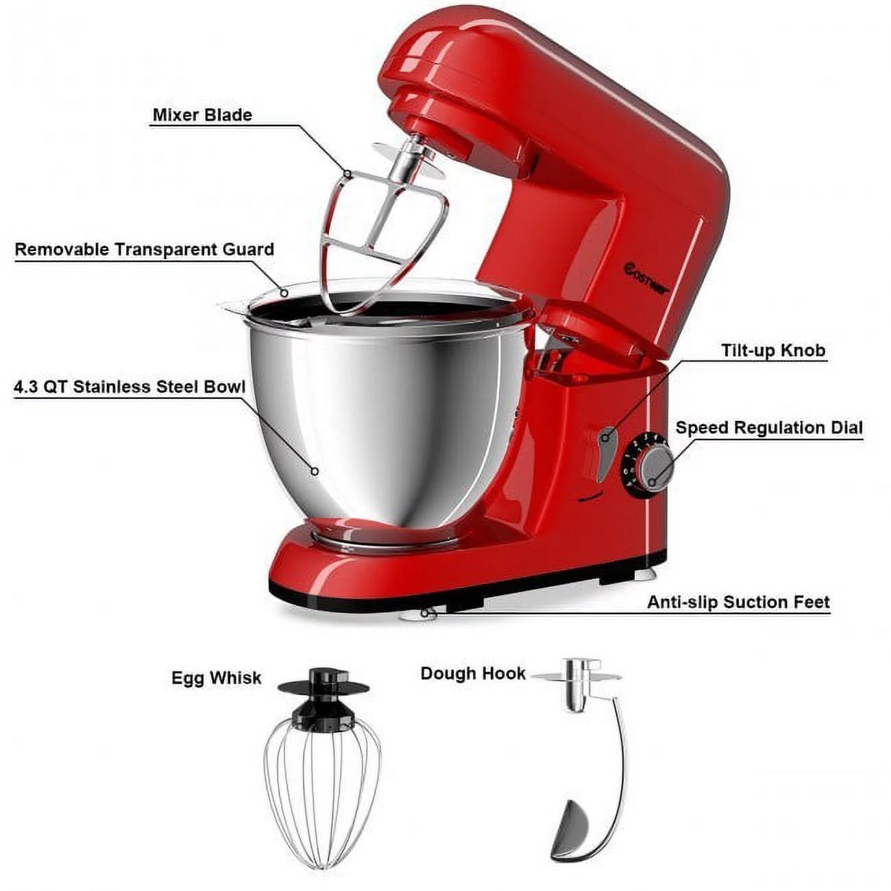 Powerful Stainless Steel Stand Mixer - 4.3 Qt - Enhance Mixing and Blending