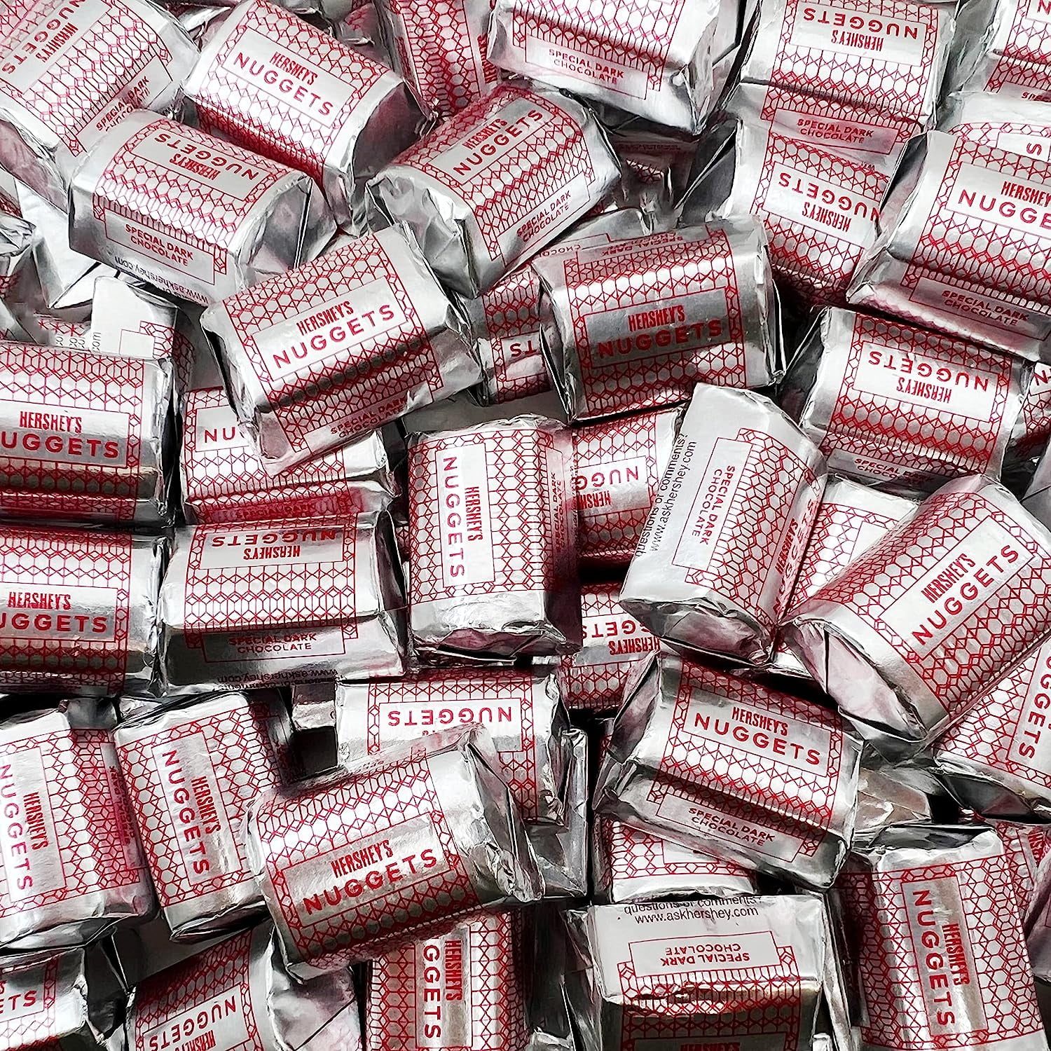 HERSHEY'S NUGGETS SPECIAL DARK Mildly Sweet Chocolate Candy Bars, Silver Foils, Bulk Pack 2 Pounds