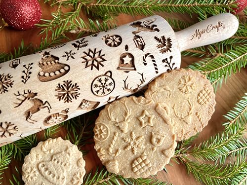 CHRISTMAS GIFTS EMBOSSING ROLLING PIN laser engraved with Christmas symbols CHRISTMAS GINGERBREAD COOKIES