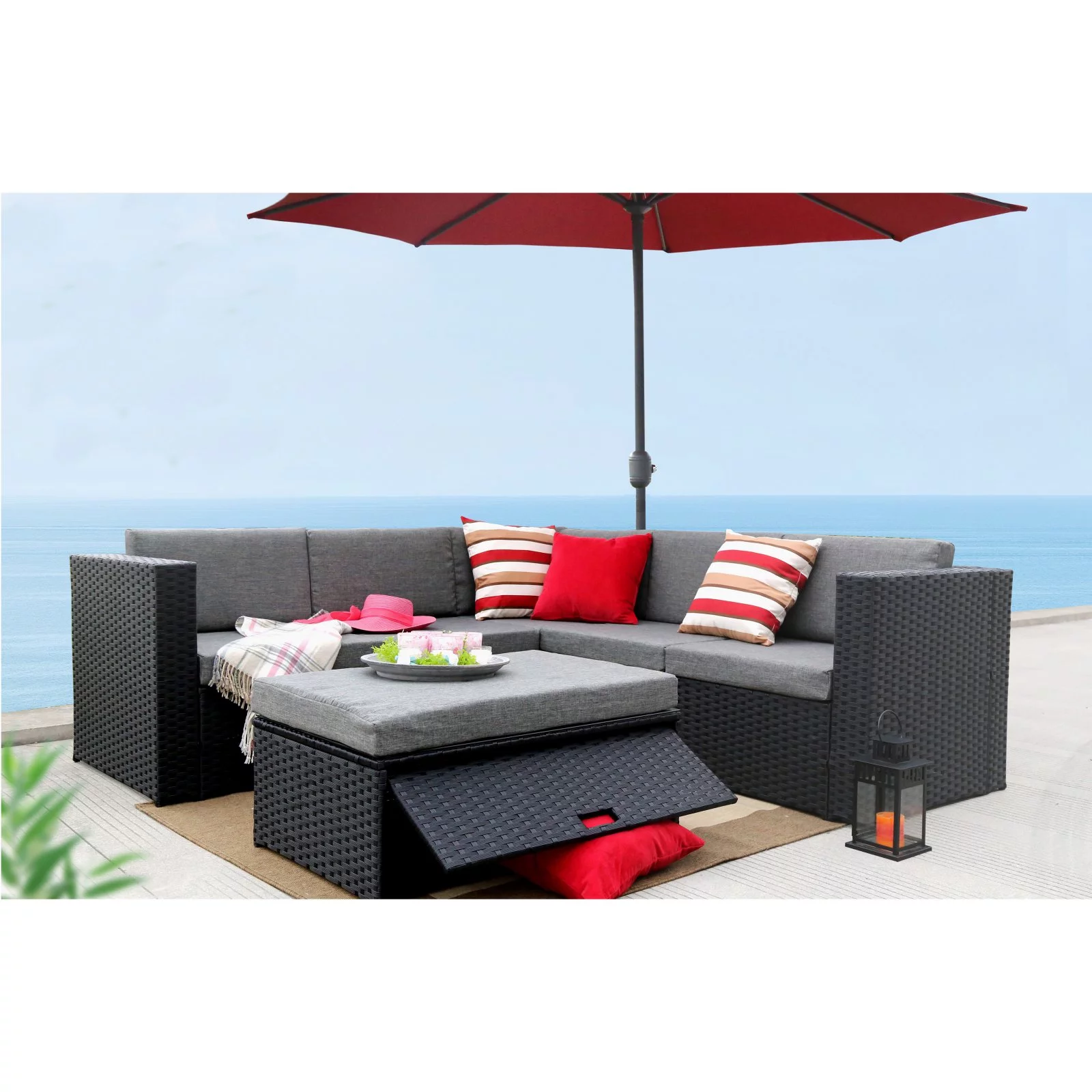 Baner Garden All Weather Wicker 4 Piece Corner Sofa Conversation Set