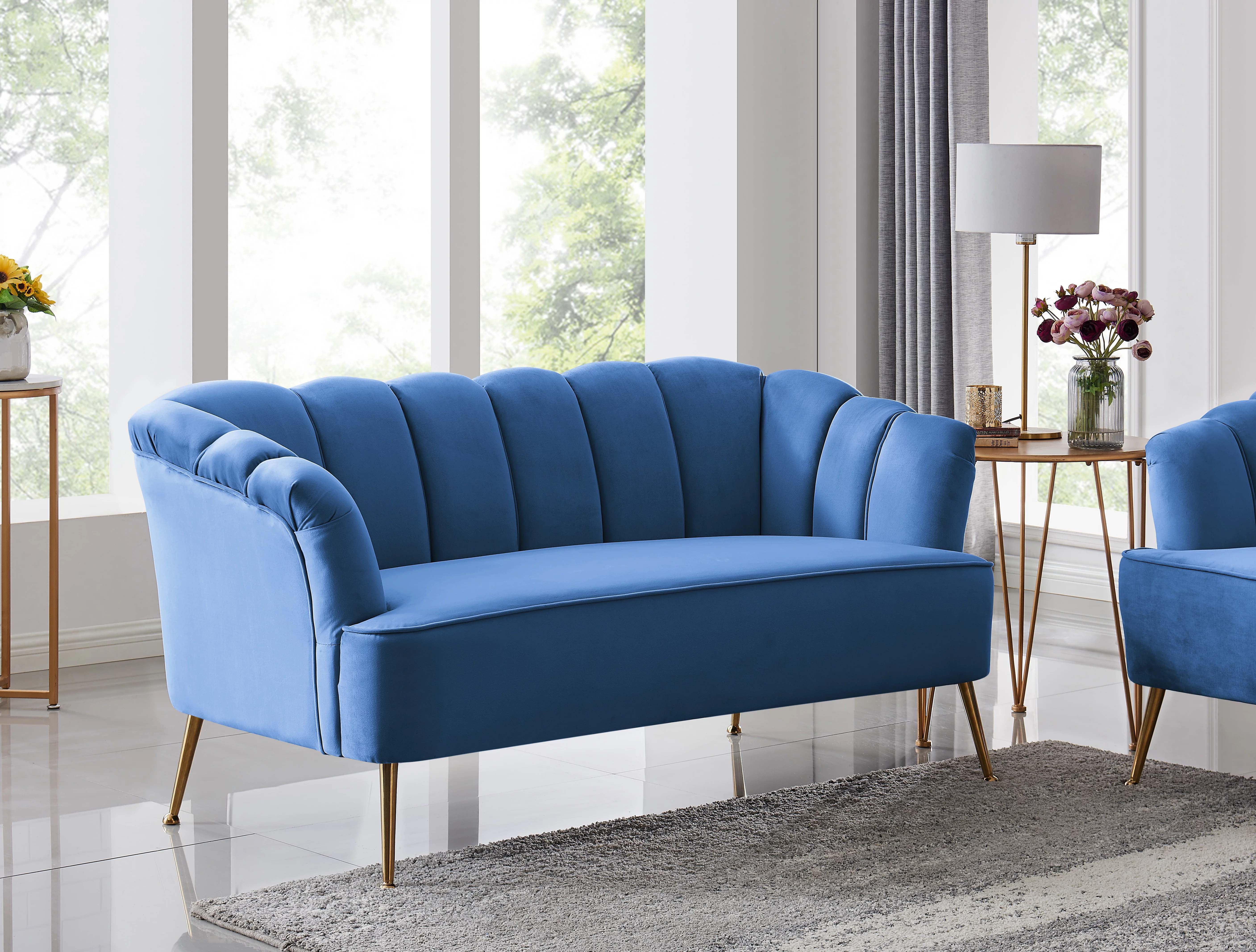 Chic Home Aisha Velvet Upholstered Vertical Channel Tufted Love Seat, Navy