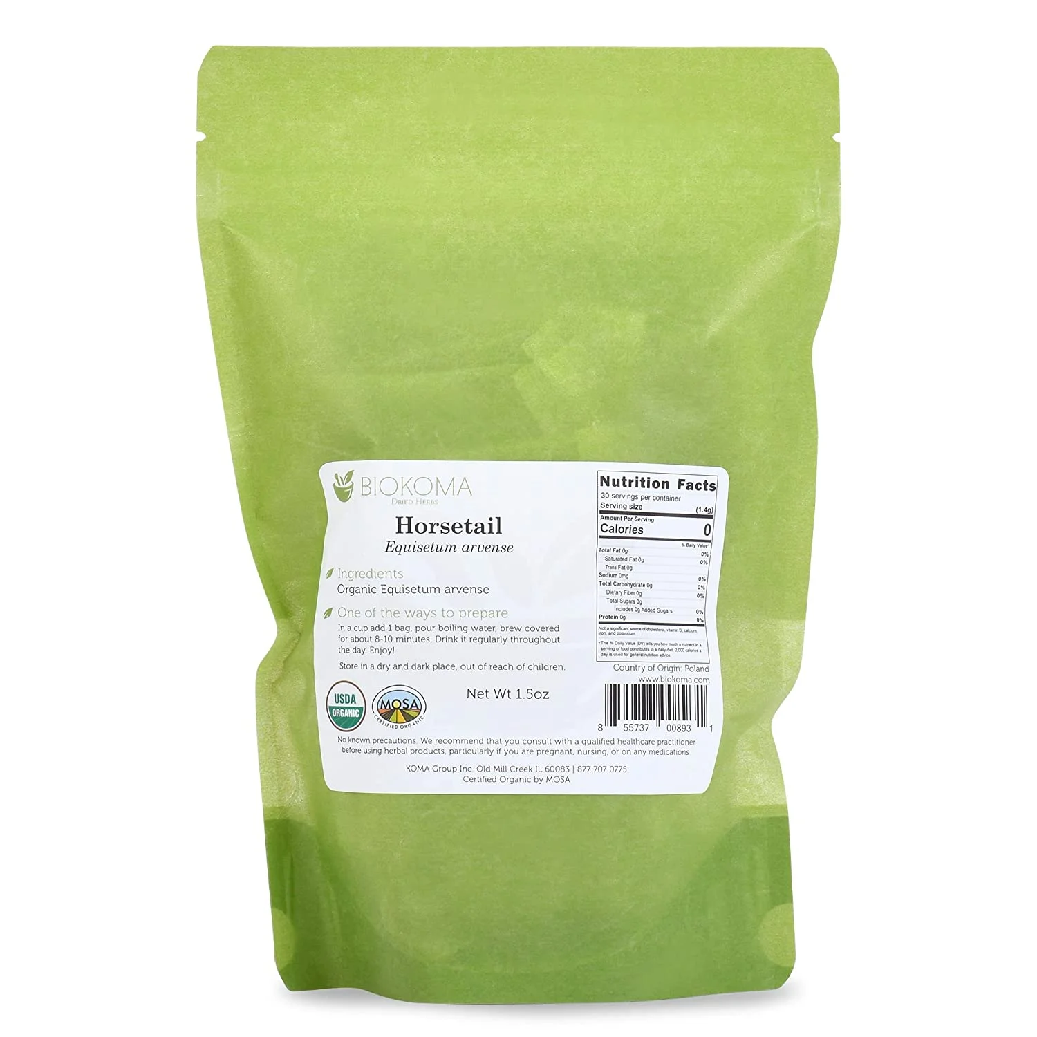 Pure And Organic Horsetail Dried Leaves 30 Tea Bags 1.5Oz In Resealable Moisture Proof Pouch, USDA Certified Organic - Tea, No Additives, No Preservatives, No GMO