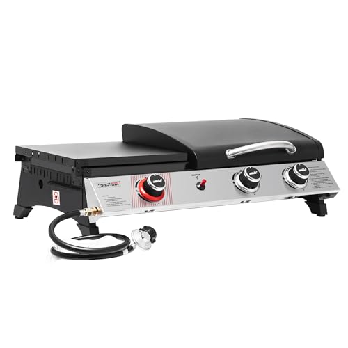 Royal Gourmet PD1305H 3 Burner Propane Gas Grill and Griddle Combo with Lid, 3-in-1 Grill Griddle Combo with 29,000 BTUs Output for Outdoor Cooking, 364 Sq. In. Cooking Area, Silver & Black