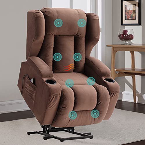 Electric Lift Chair Recliners for Elderly with Massage & Heat Vibration Power Lift Recliner Chair / 3 Positions / 2 Side Pockets / 2 Cup Holders for Home Living Room