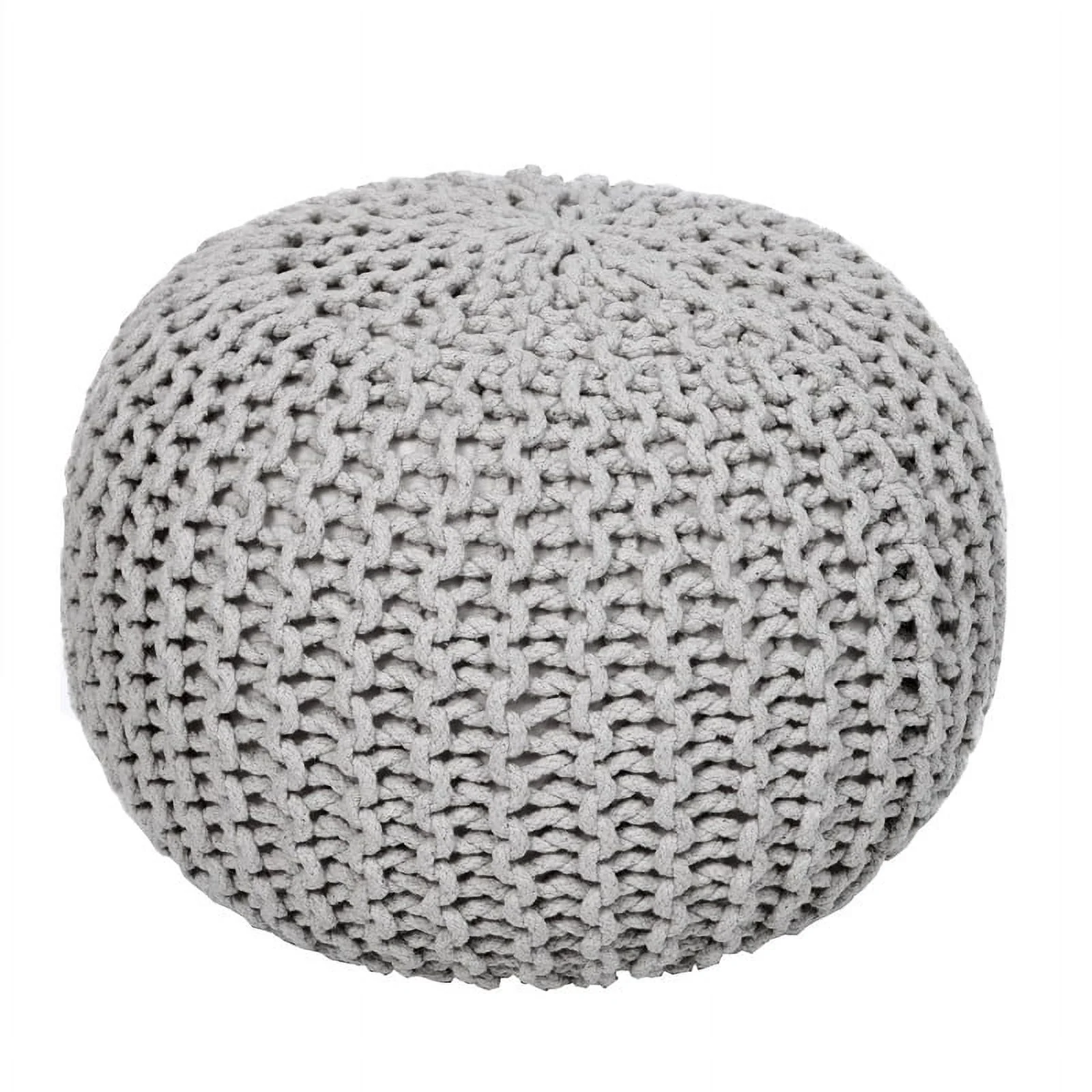 REDEARTH Round Boho Pouf Ottoman - Cable Knitted Cord Boho Pouffe - Stuffed Poof Accent Beanbag Footrest for Living Room - Nursery - Bedroom - Covered Patio - Study Nook (18”x18”x14”) - Gray