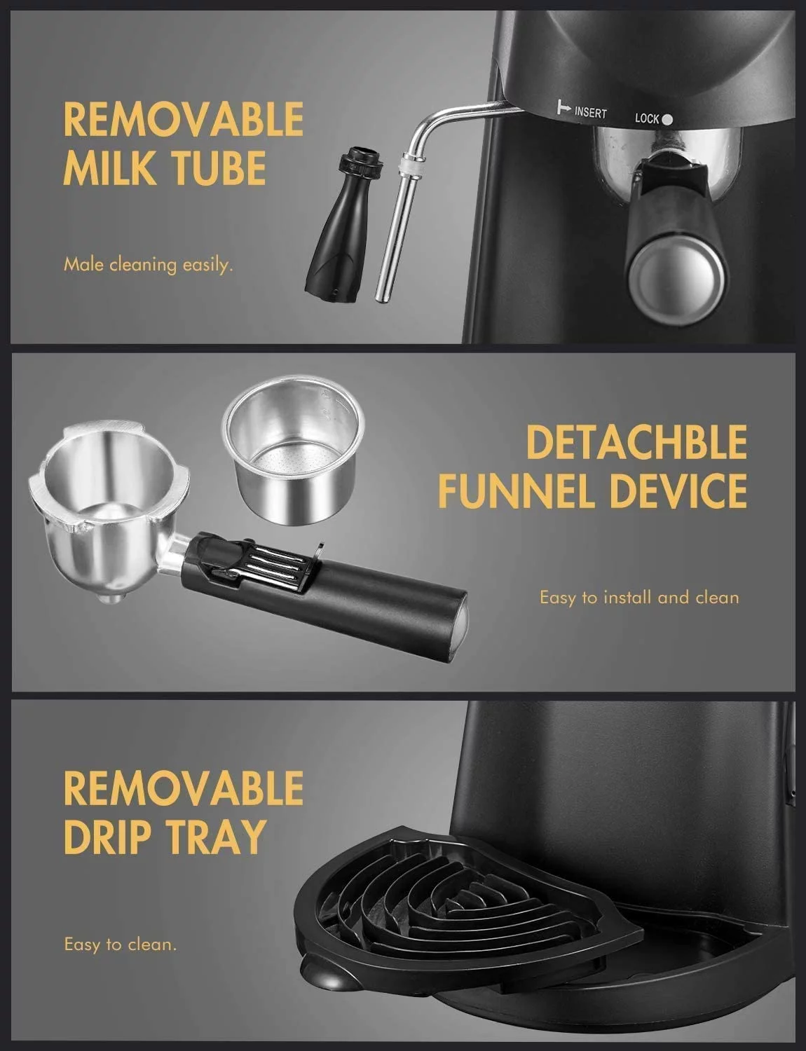 Espresso Machine, Yabano 3.5 Bar 4 Cup Steam Espresso Cappuccino Maker with Milk Frother, 800W, Black