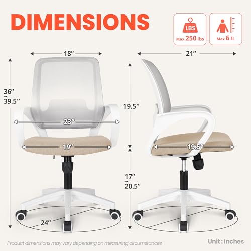 NEO CHAIR Office Desk Ergonomic Mesh Computer Chair with Lumbar Support Adjustable Height Swivel Rolling Wheels Comfy Mid Back Task Chair for Home Bedroom Vanity Study (Black)