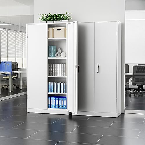 72” Metal Storage Cabinet, Lockable File Cabinets with 2 Doors and 4 Adjustable Shelves, Steel Tool Cabinets with Lock for Office, Home, Gym, Black-Small