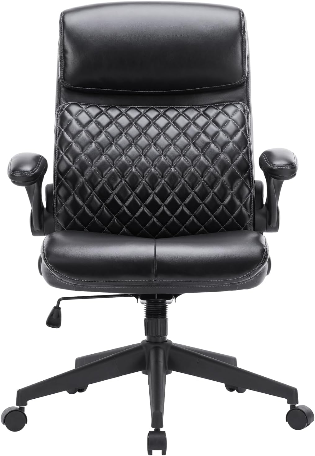 High Back Executive Office Chair, Home Office Computer Desk Chair, Black Leather Office Chair with Padded Flip-up Arms, Adjustable Height for Home and Study