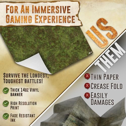 Battle Game Mat - 48x48 - Dungeons Tabletop Dragons Dice Role Playing Map - Wargaming RPG Warfare 40k Flames War - Reusable Miniature Figure Board Games - Warhammer Gaming Vinyl Mat