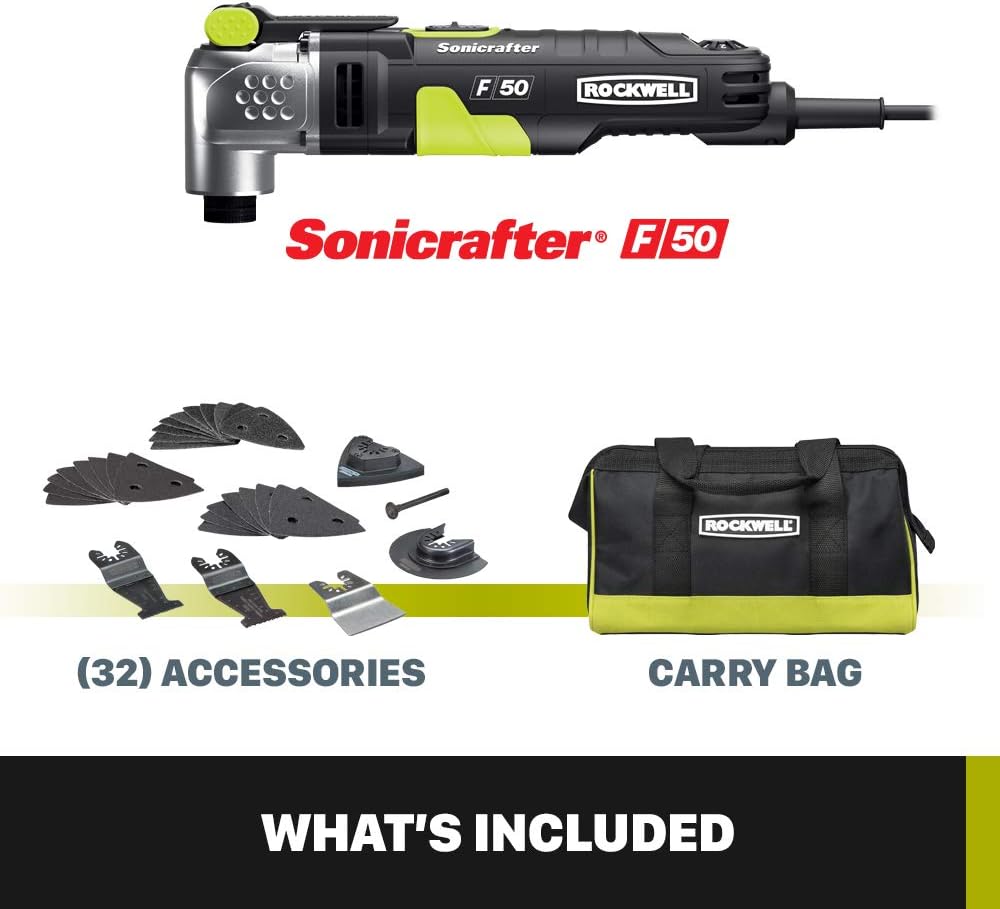 Rockwell RK5142K 4.0 Amp Sonicrafter F50 Oscillating Multi-Tool, with Variable Speed, Hyperlock Clamping, Vibrafree Technology, and Universal Fit System, 33-Piece Kit with Case