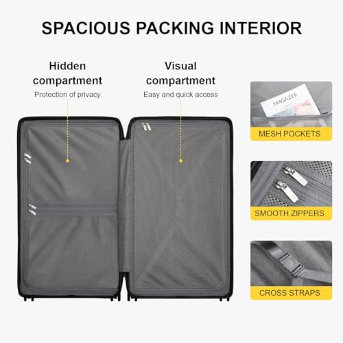 LEVEL8 Hard Shell Carry on Luggage Airline Approved, Carry-on Suitcases with Wheels, Lightweight Luminous Textured Hardside Travel Bag with Tsa Lock, 20 Inch, Black