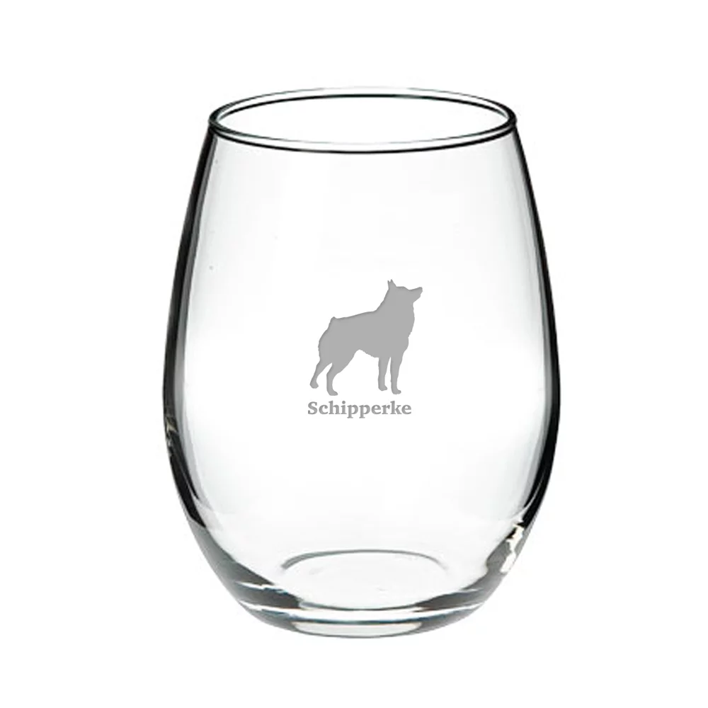 Schipperke Deep Etched Stemless Red Wine Glass