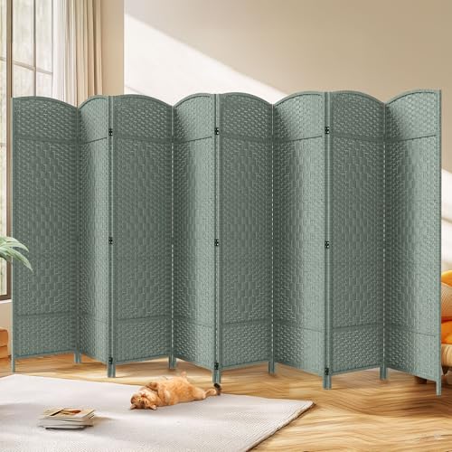JOSTYLE Folding Privacy Room Divider, 4 Panel Screen Divider 6 ft. Tall Freestanding Extra Wide Rattan Room Partition Wall Separation Dividers, Grey