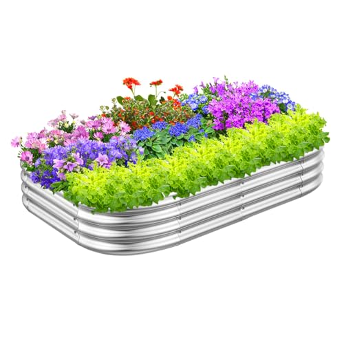 Galvanized Raised Garden Beds, Outdoor Raised Beds for Gardening, Oval Large Bottomless Metal Elevated Planter Raised Box Set for Vegetables, Fruits, Flowers (5x3x1ft)
